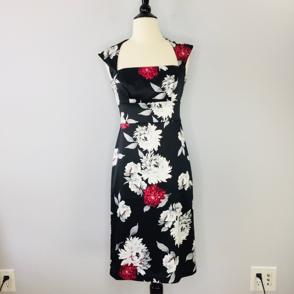 White House Black Market Dress floral satin midi dress